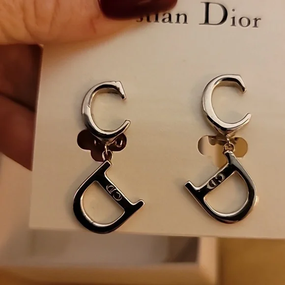 Christian Dior Silver Tone Monogram Logo Earrings RARE/BRAND NEW